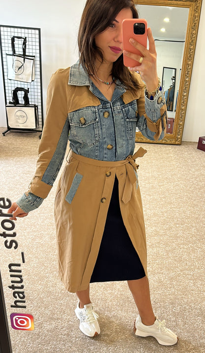 DESIGN Denim Detailed Trench Coat