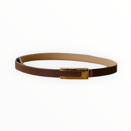 Brown Thin Belt with gold buckle