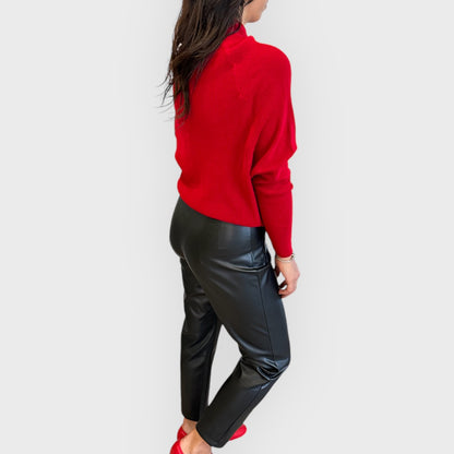 Leren broek met hoge taille - Zwart