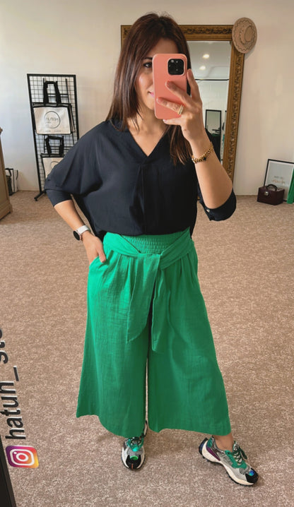 Green Linen Loose Trousers