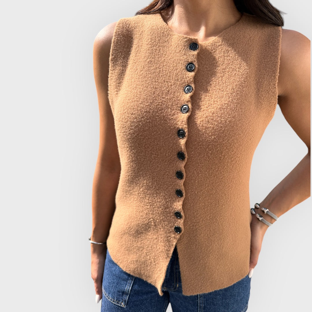 Ravi Sweater Vest,Sleeveles Front Button, tank top - Bronze/ Vizon