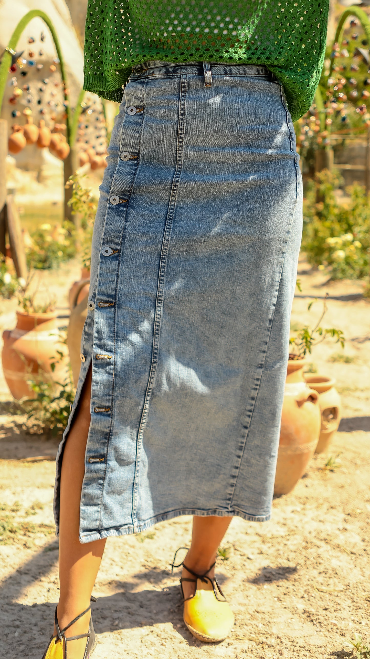 Knopen Denim Rok