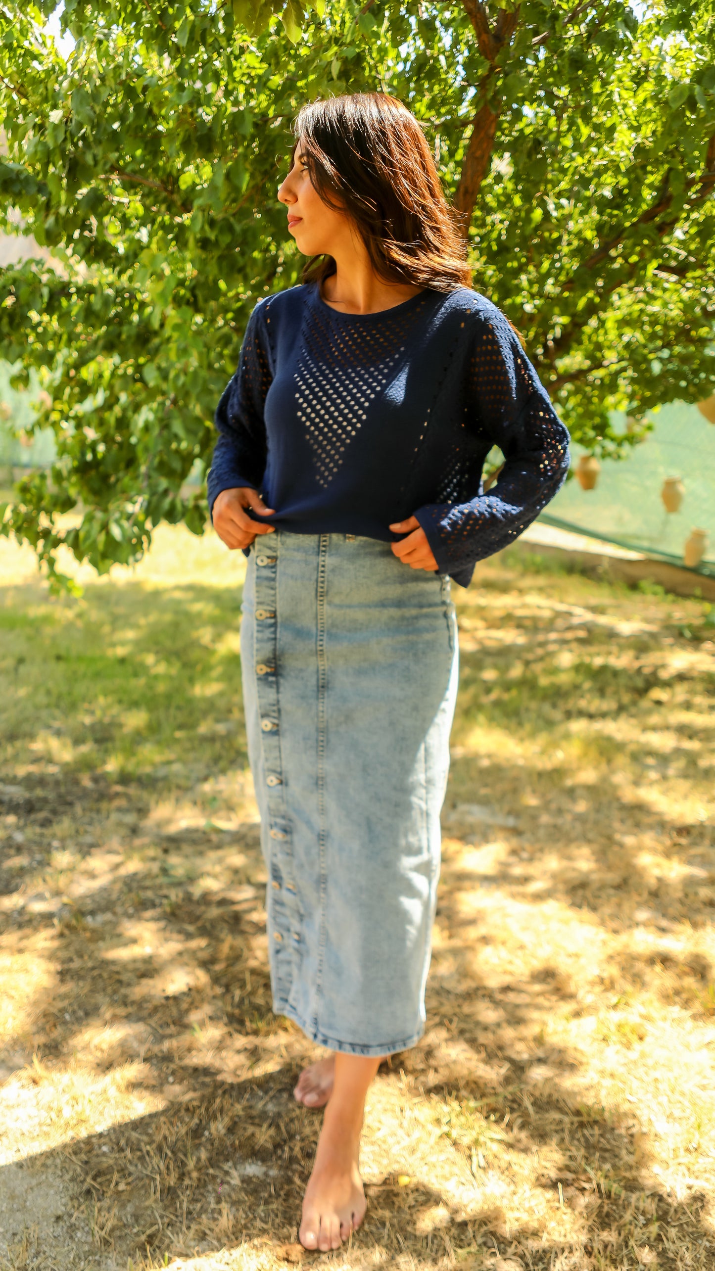 Buttons Denim Skirt