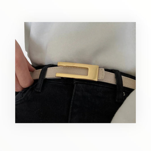 Beige Thin Belt with gold buckle