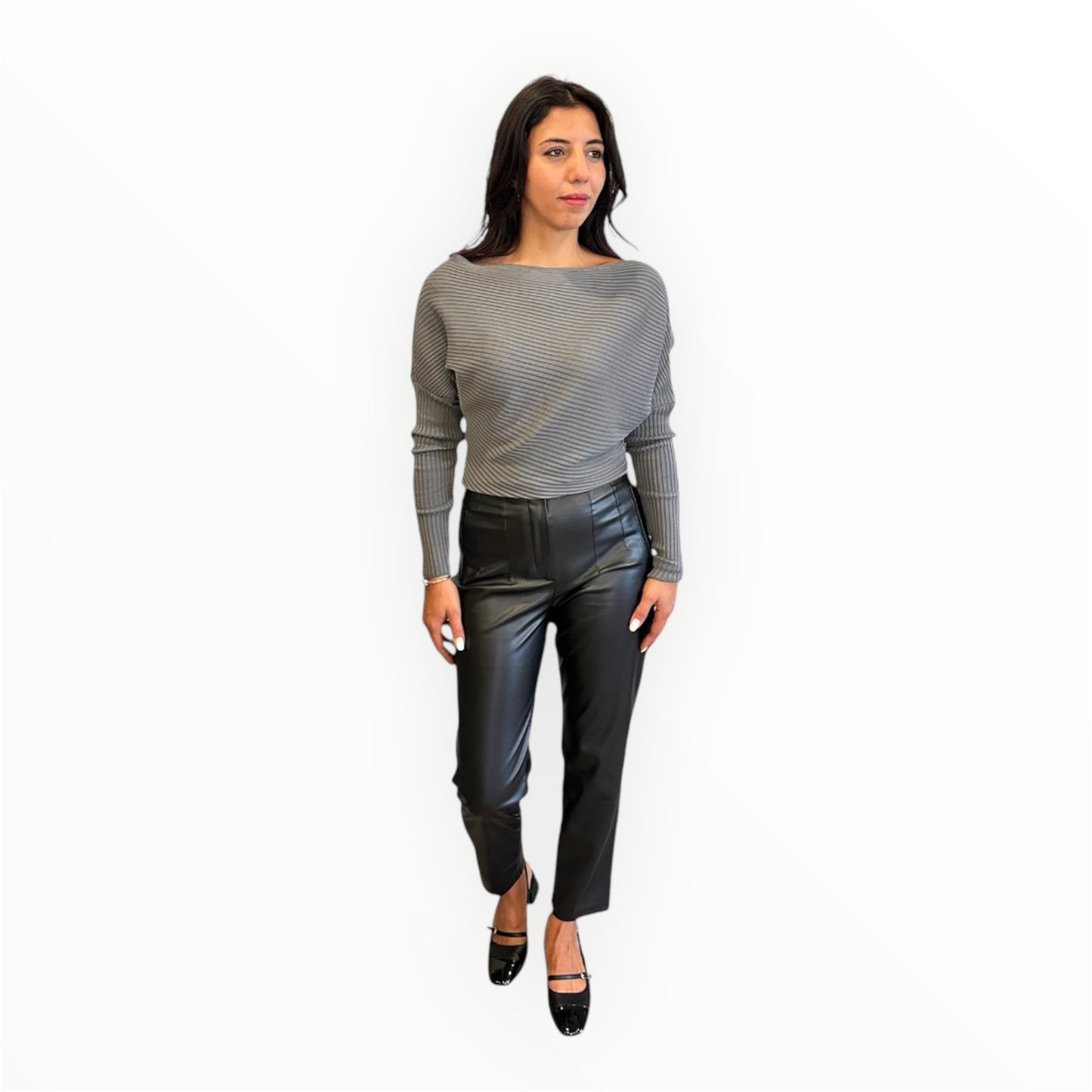 Gray, Boat Neck Sweater, Casual Long Sleeve Top for Spring- Fall and Winter Women's Clothing