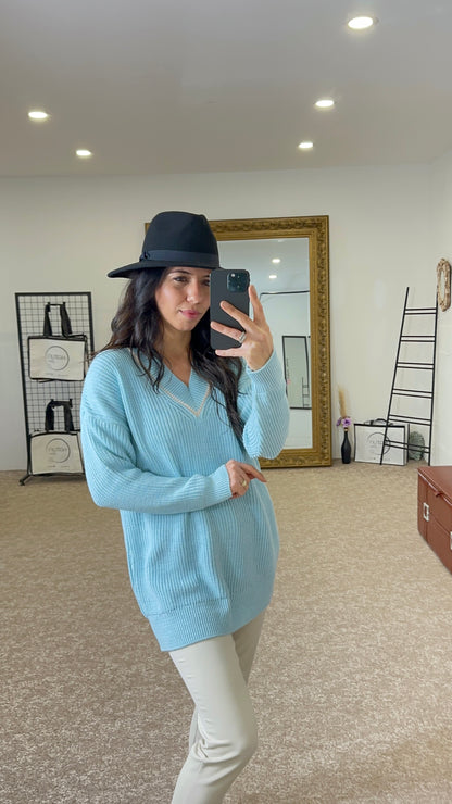 Baby Blue V-neck Knit Sweater