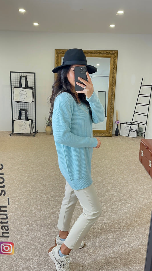 Baby Blue V-neck Knit Sweater