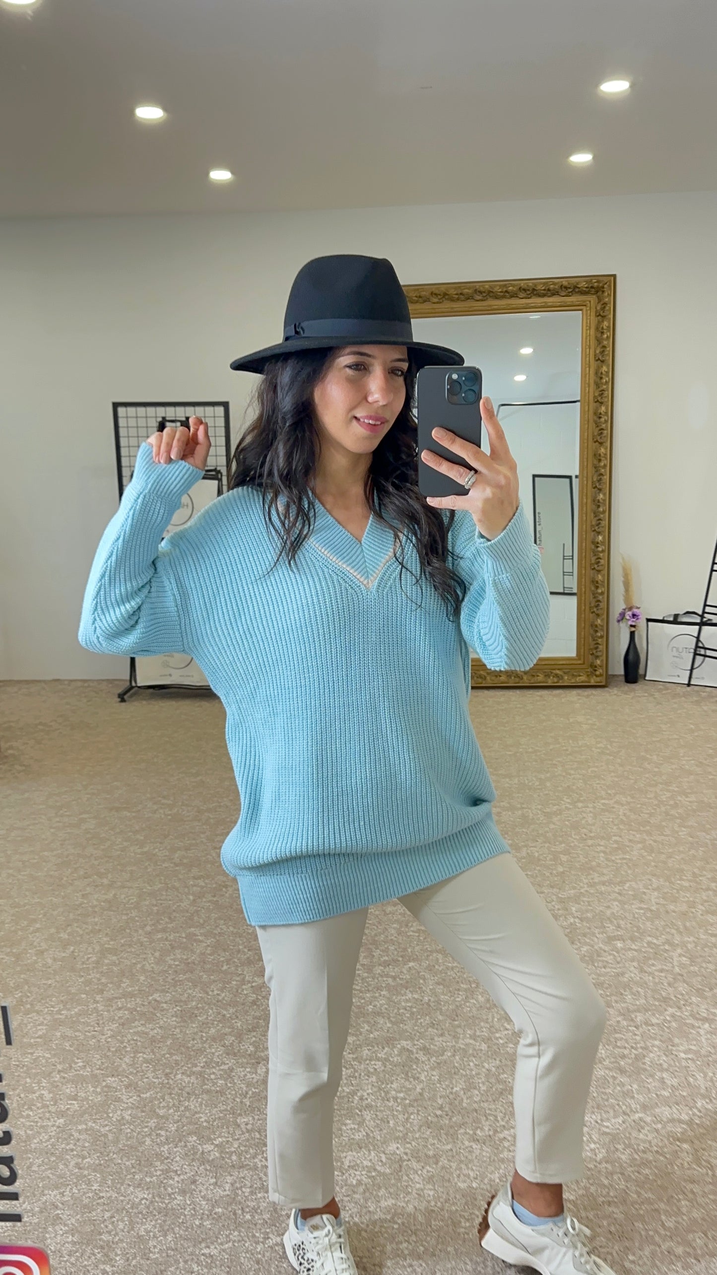 Baby Blue V-neck Knit Sweater