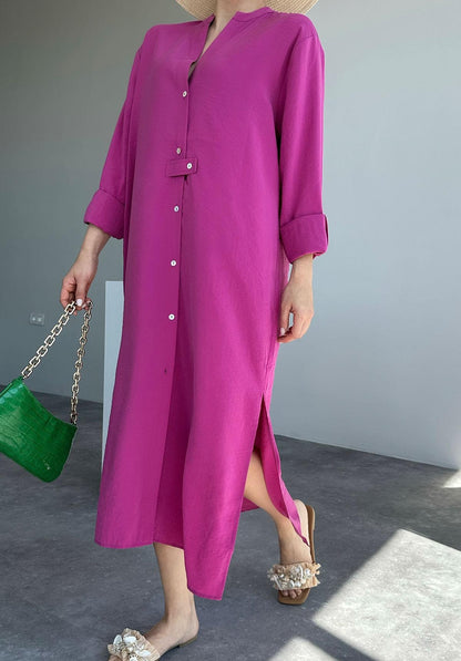 V Neck Shirt Dress -Sugar Pink