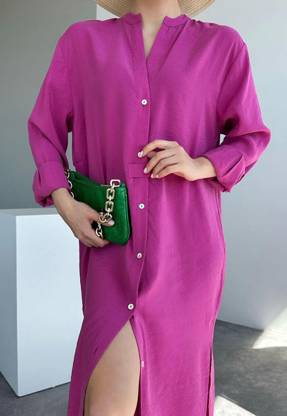 V Neck Shirt Dress -Sugar Pink