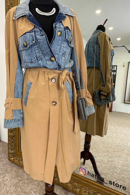 DESIGN Denim Detailed Trench Coat