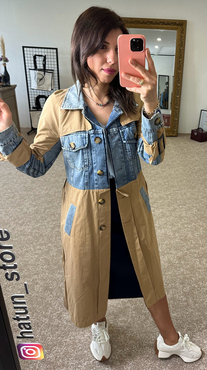 DESIGN Denim Detailed Trench Coat