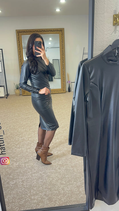 Midi Leather Dress - Black