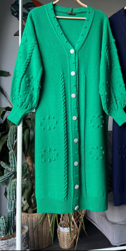 Knitwear long cardigan with silver buttons - Benetton green