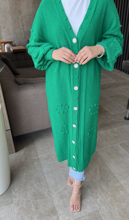 Knitwear long cardigan with silver buttons - Benetton green