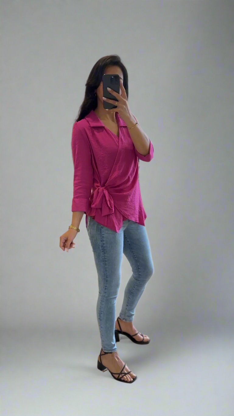 LUNA Envelope blouse, Side tie - Pink