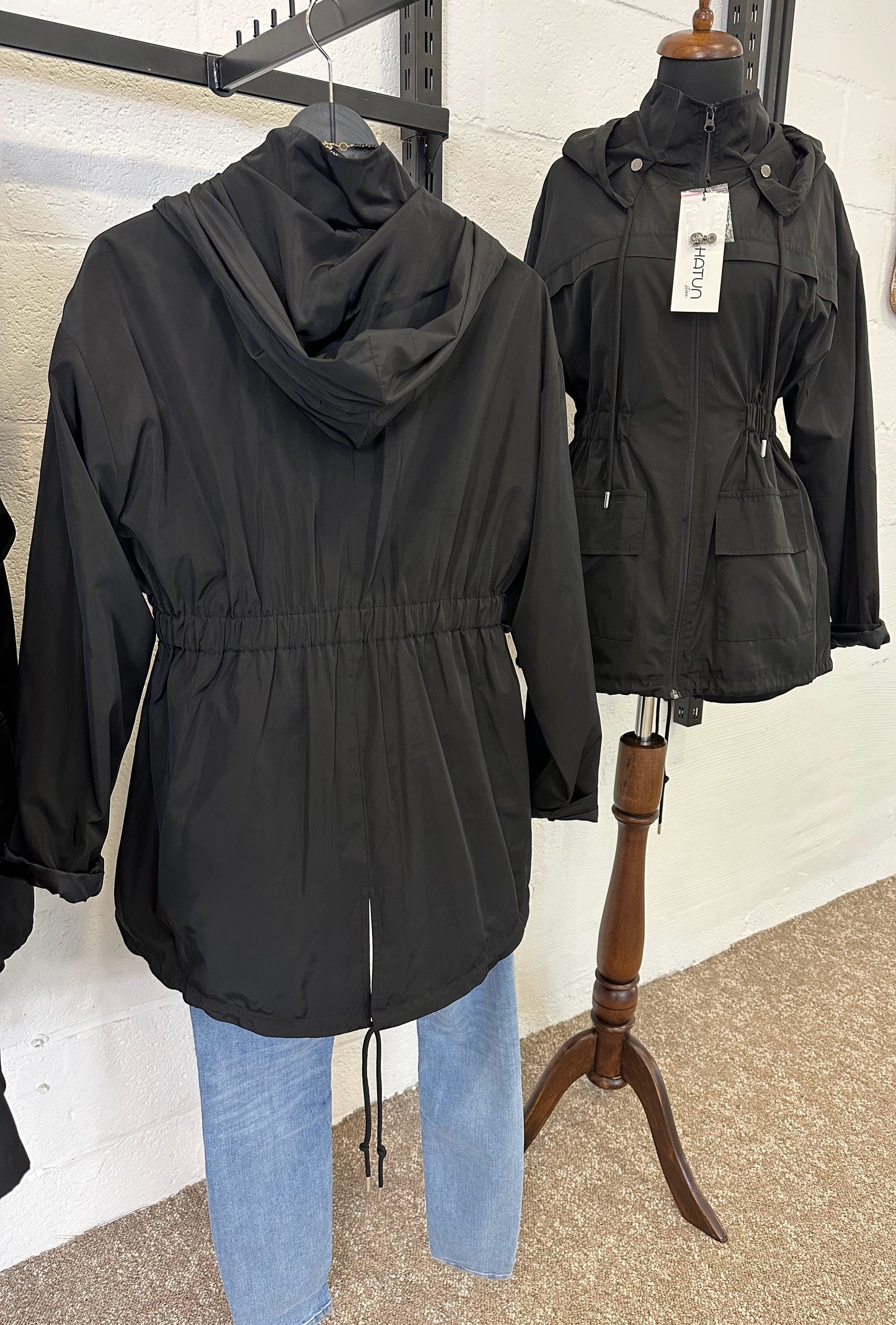 Black Hooded Raincoat