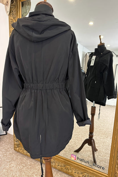 Black Hooded Raincoat