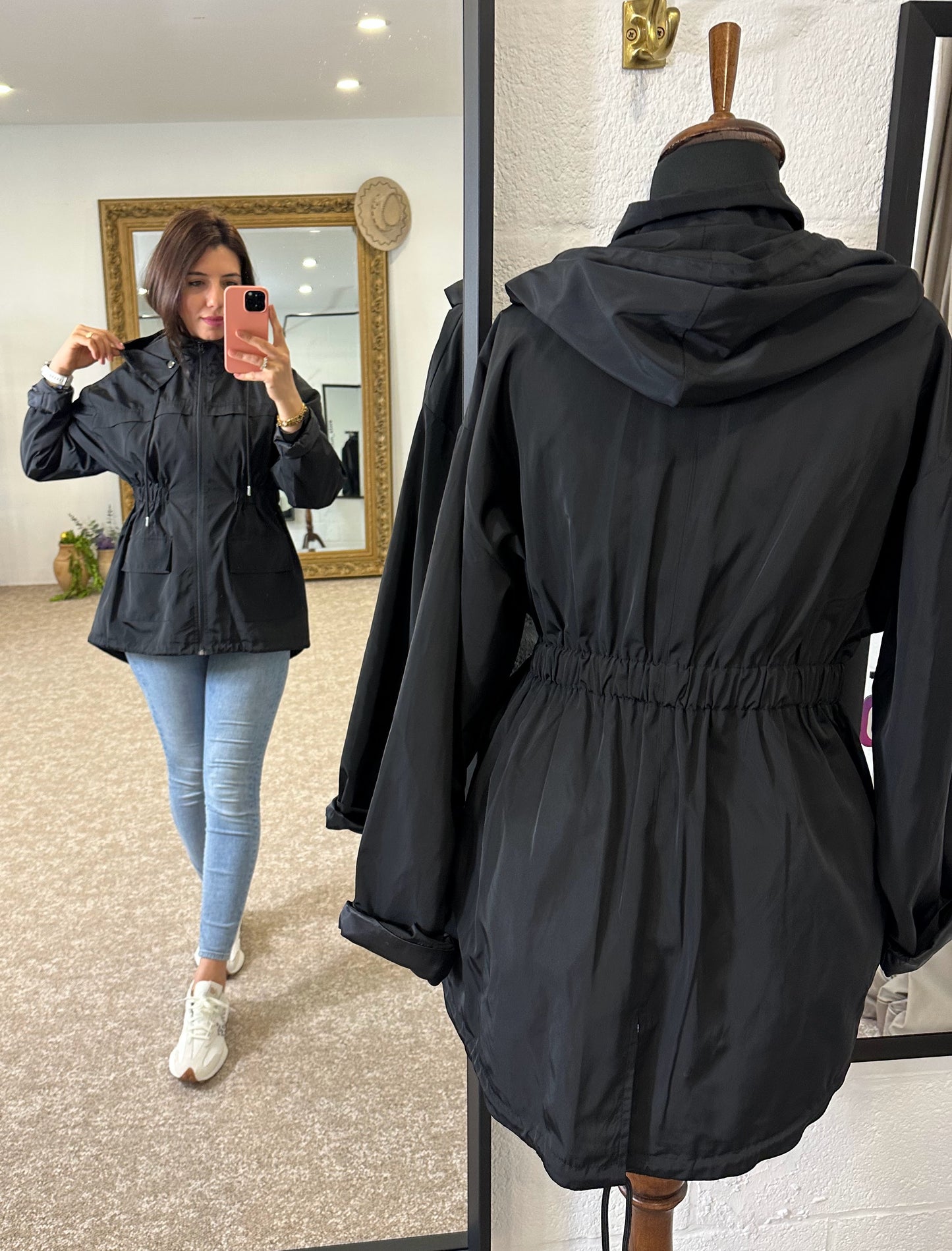 Black Hooded Raincoat