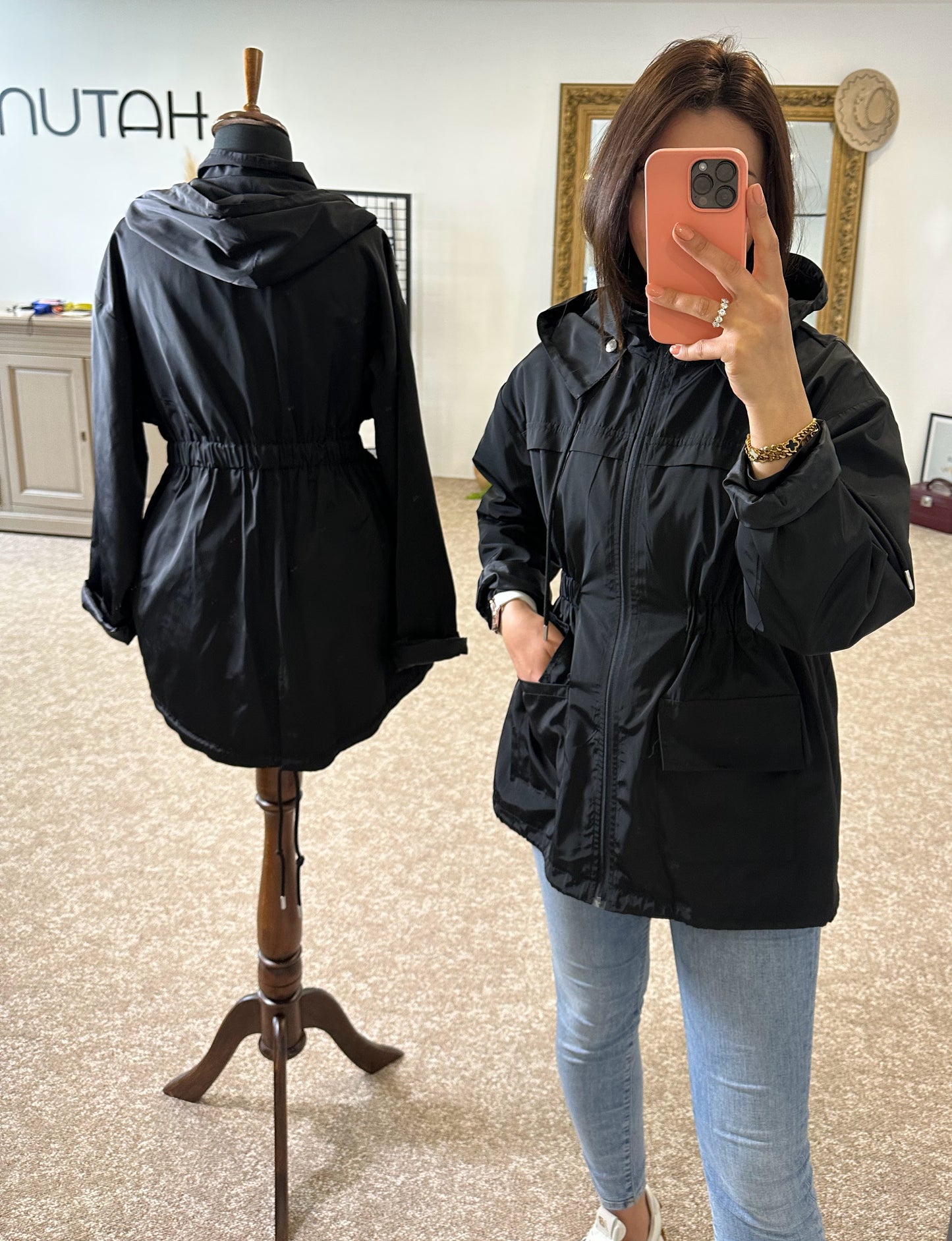 Black Hooded Raincoat