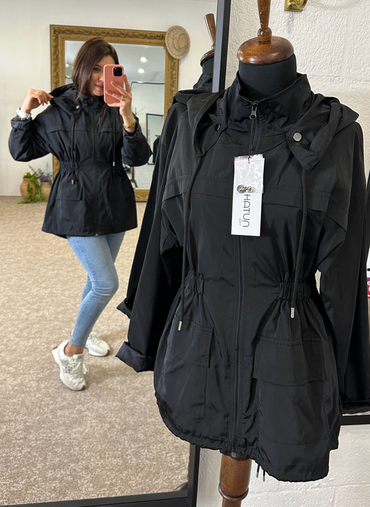 Black Hooded Raincoat