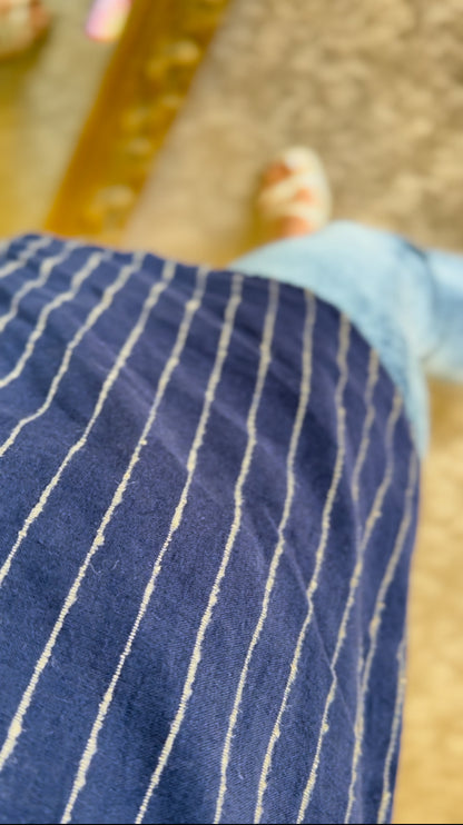 Cotton linen shirt, striped - Navy blue