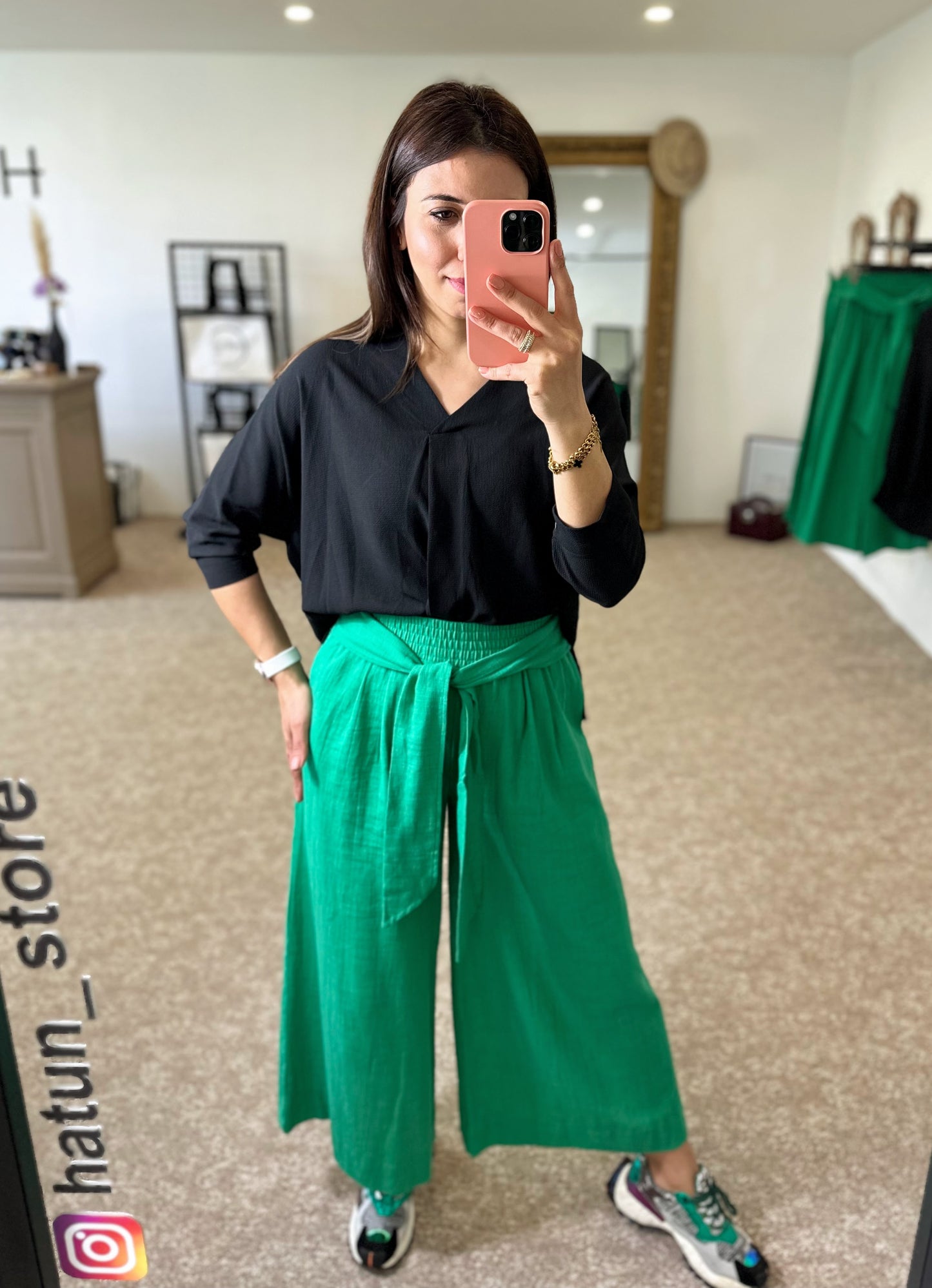 Green Linen Loose Trousers