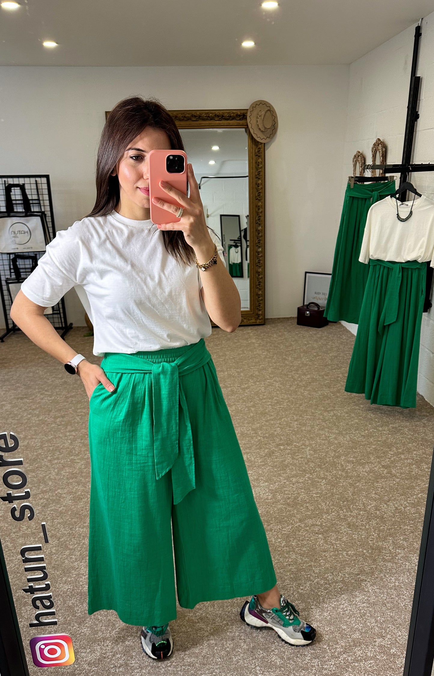 Green Linen Loose Trousers