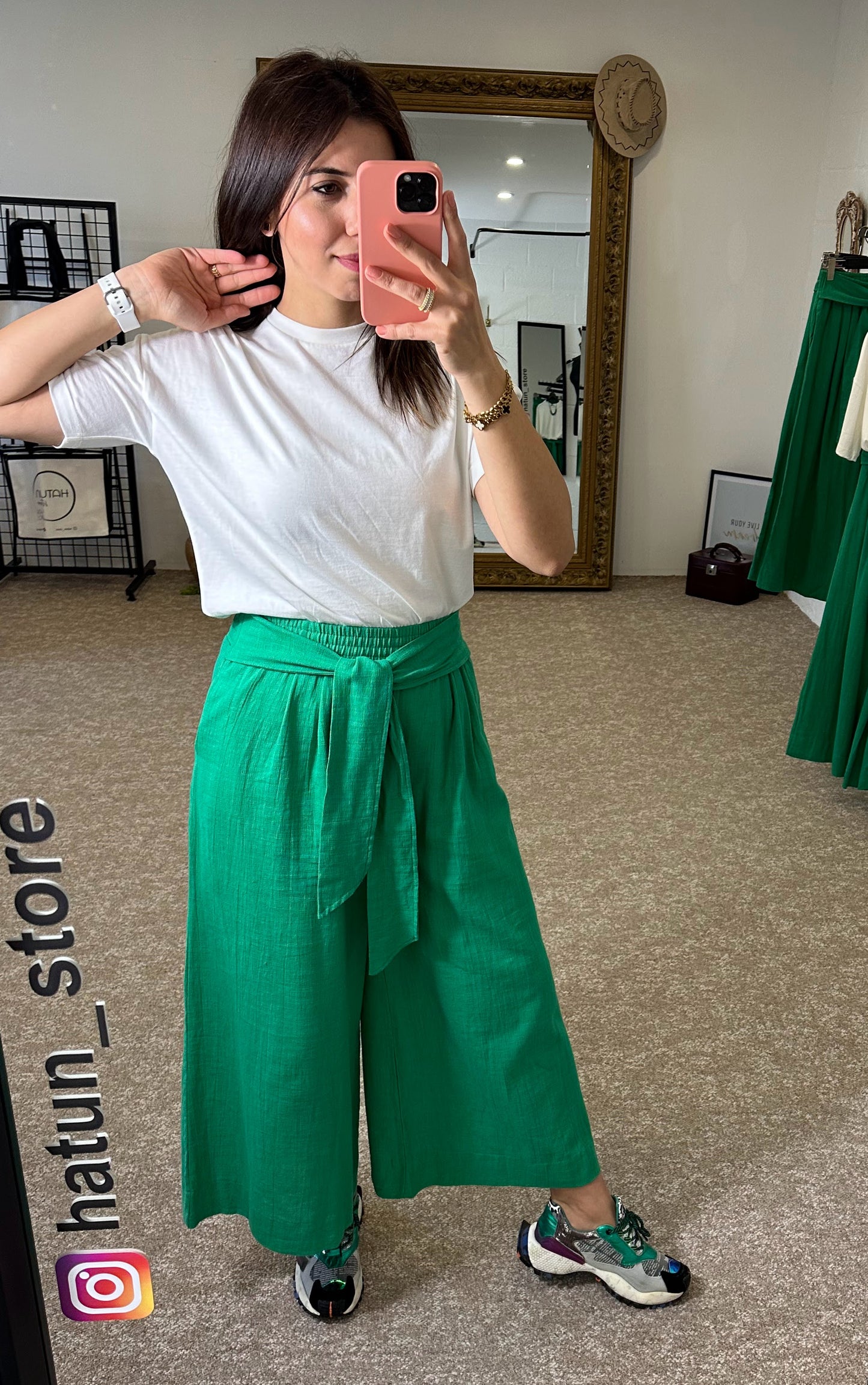 Green Linen Loose Trousers