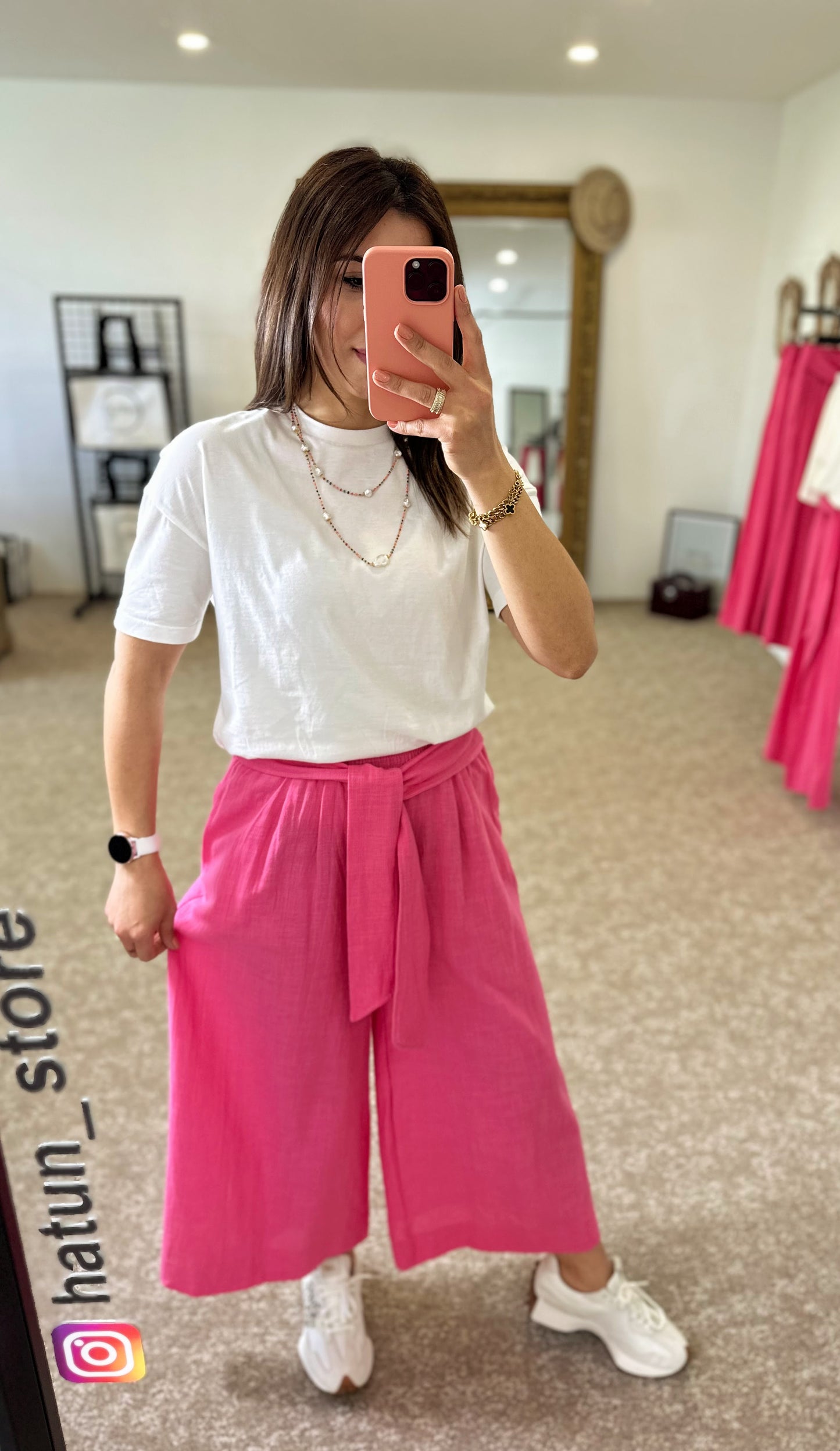 Pink Linen Loose Trousers