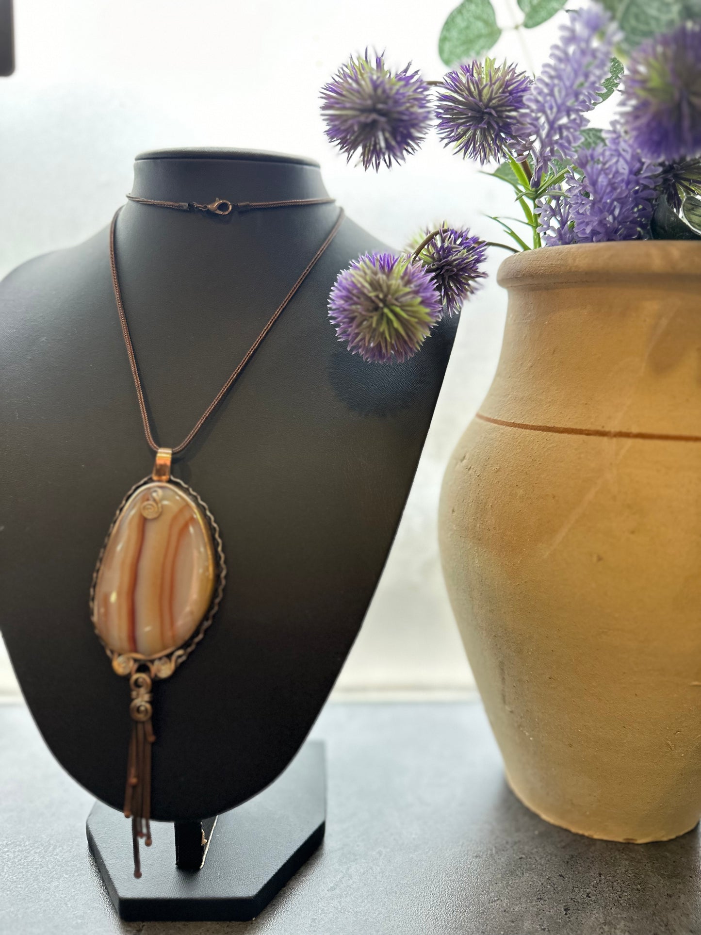 Handmade natural stone copper necklace