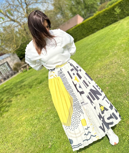 Sunny Patterned Elastic Pleated Skirt