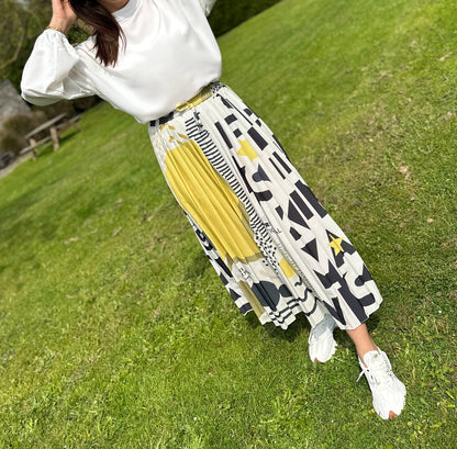 Sunny Patterned Elastic Pleated Skirt