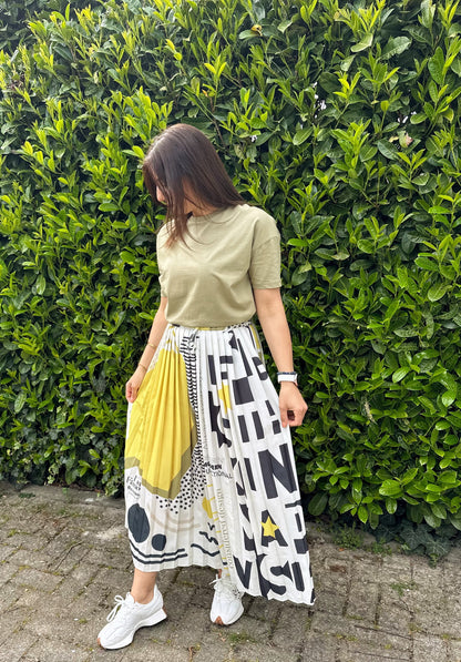 Sunny Patterned Elastic Pleated Skirt