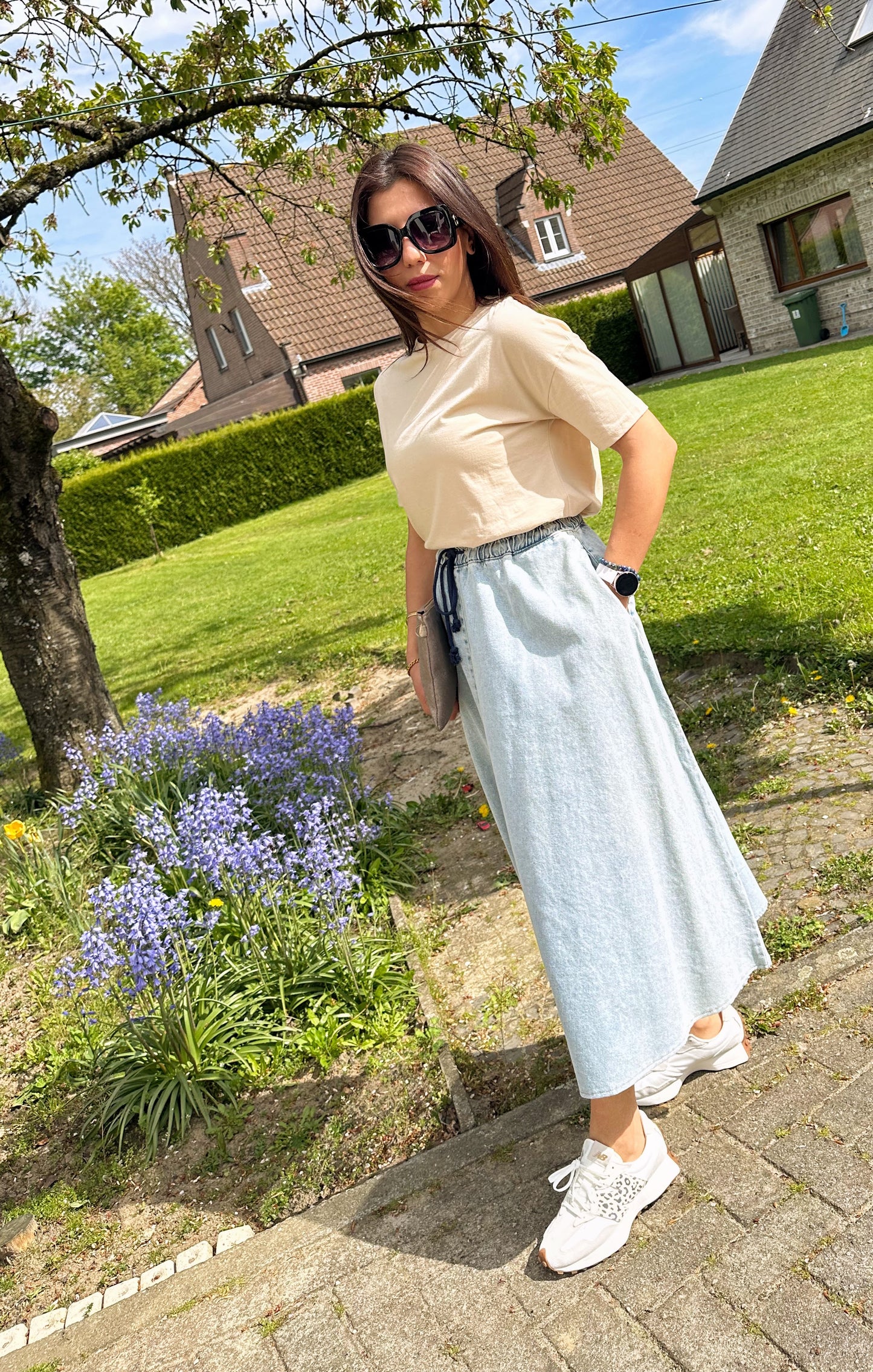 Lange katoenen jeansrok - lichtblauw / maxi denim rok