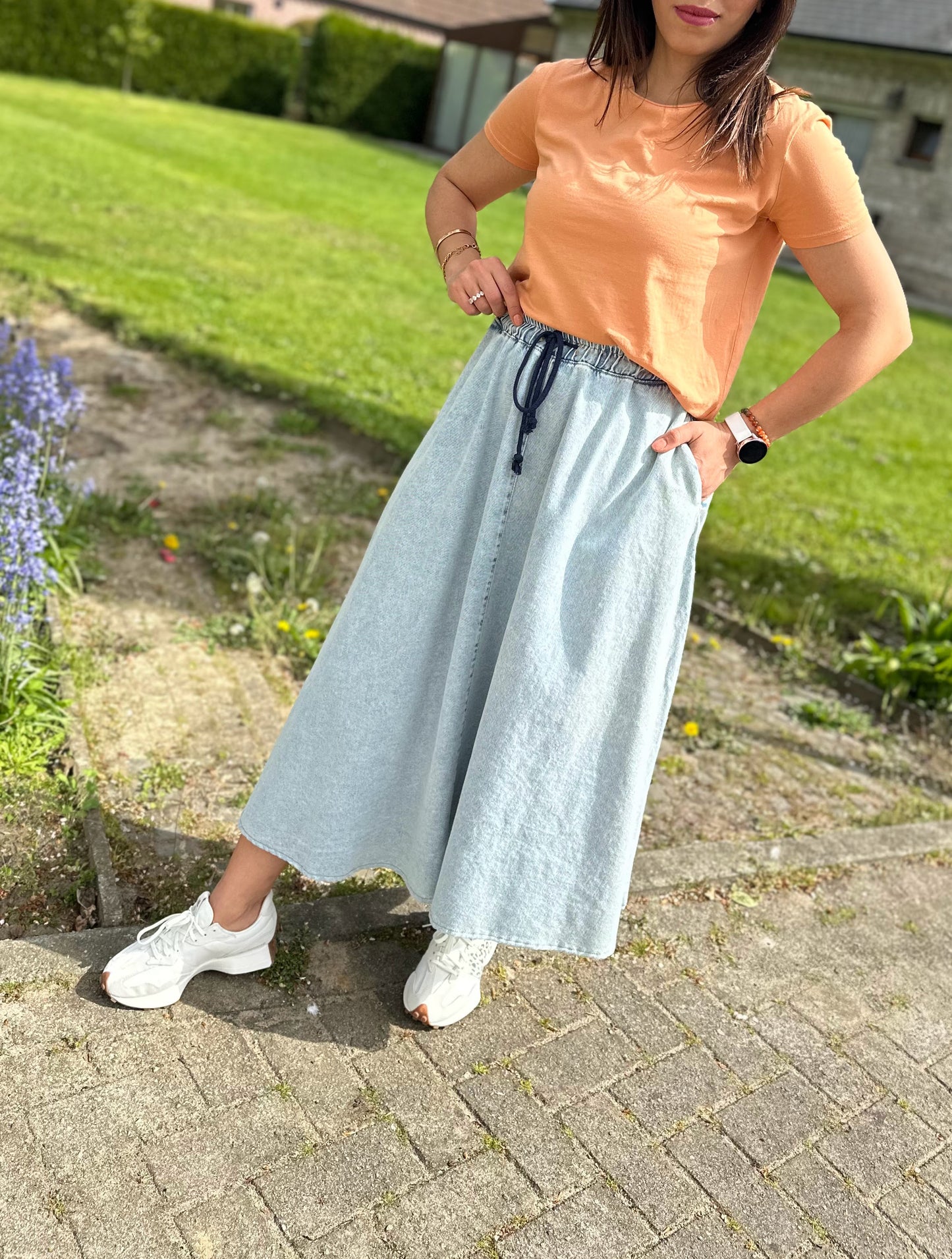 Lange katoenen jeansrok - lichtblauw / maxi denim rok