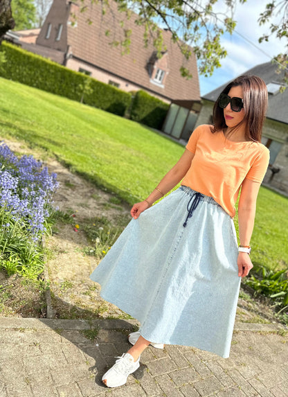 Long Cotton Jeans Skirt - Light Blue / Maxi Denim Rok