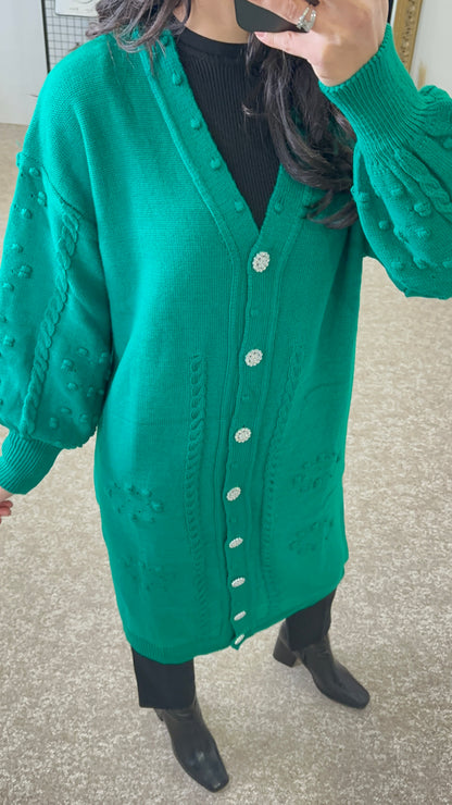 Knitwear long cardigan with silver buttons - Benetton green