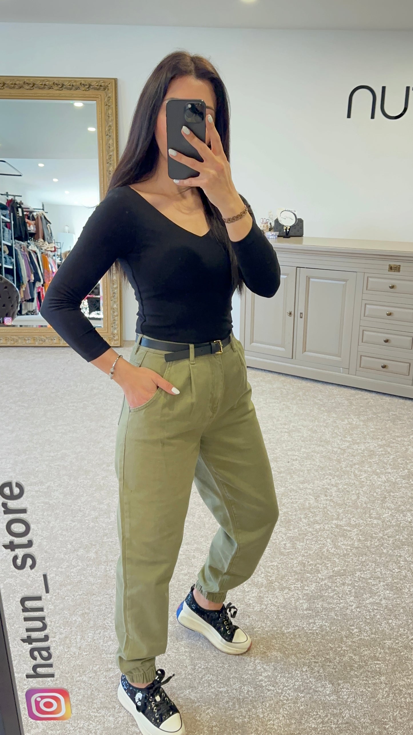 Green cotton jeans