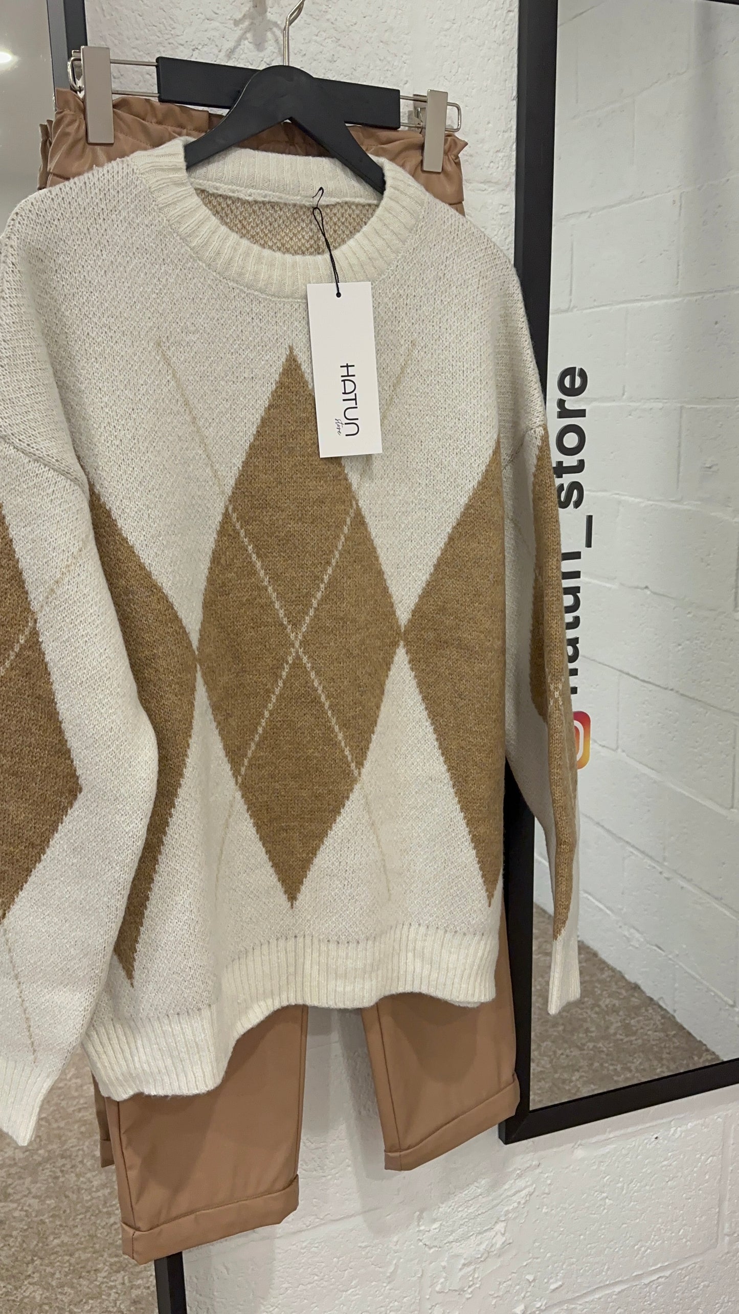 Argyle Sweater Oversize - Beige