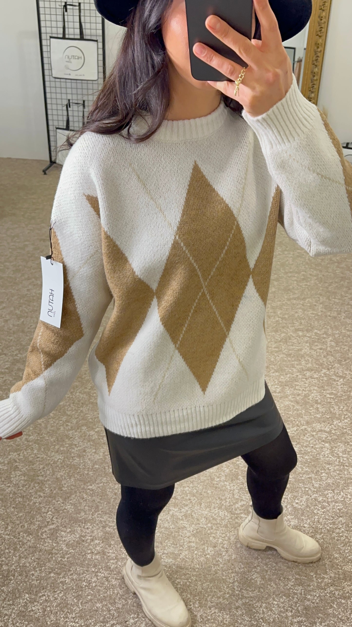 Argyle Sweater Oversize - Beige