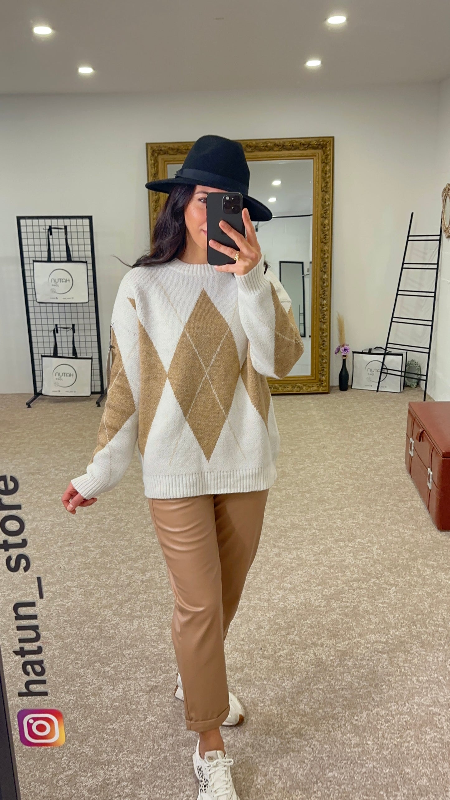 Argyle Sweater Oversize - Beige