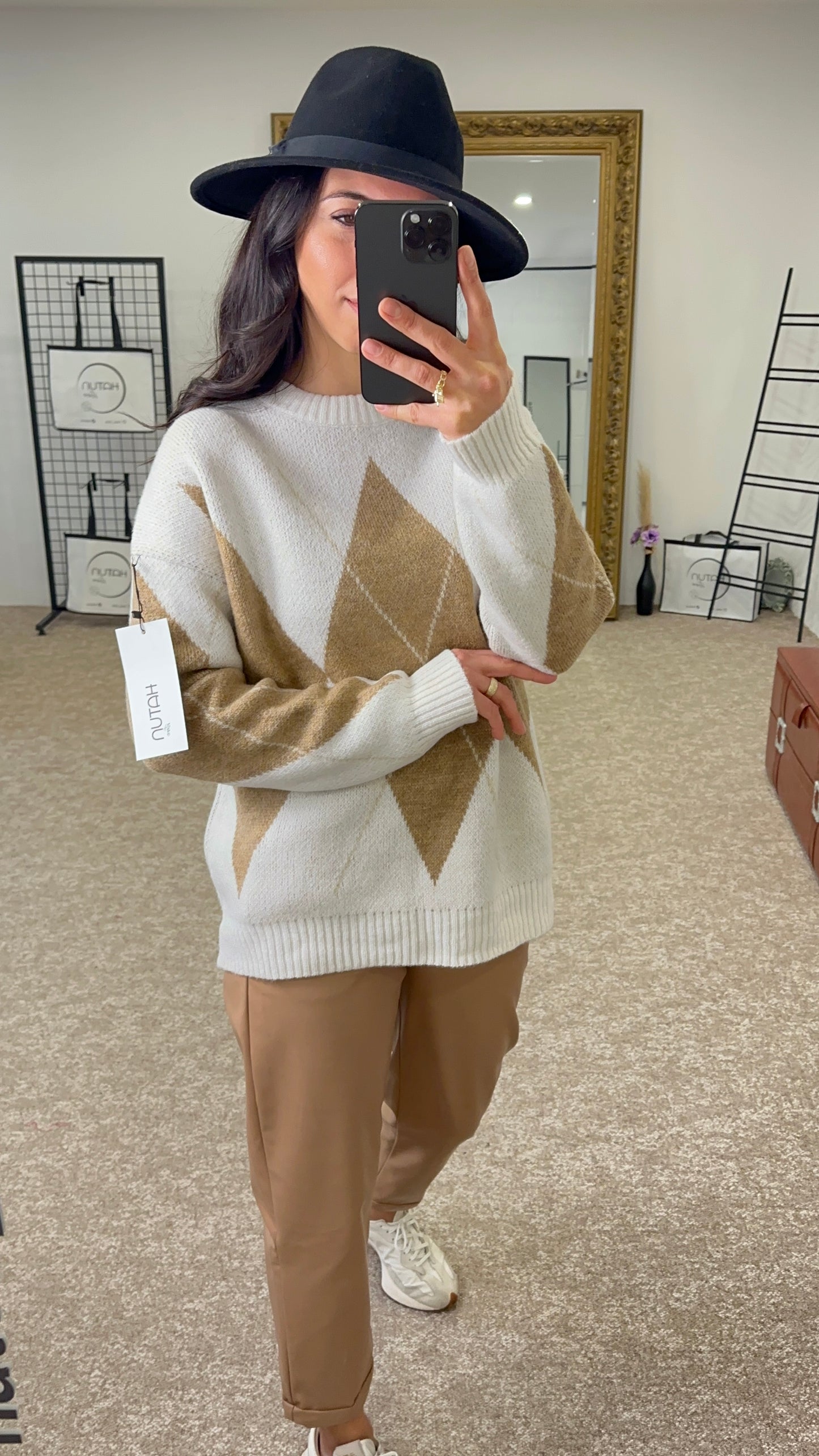 Argyle Sweater Oversize - Beige