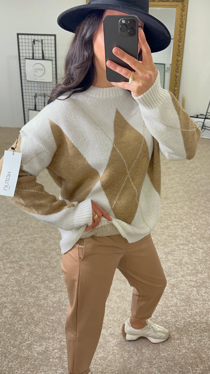 Argyle Sweater Oversize - Beige