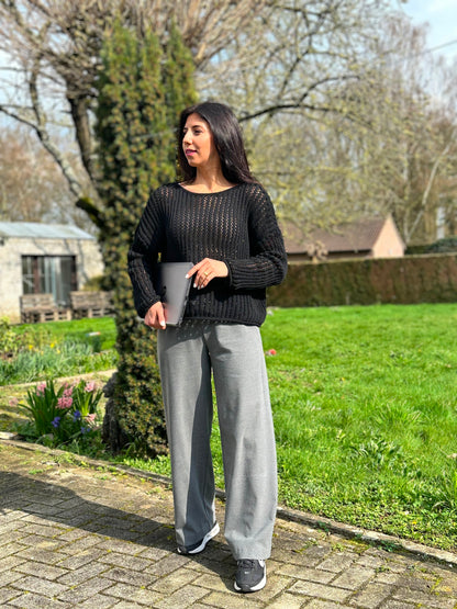 Gray wide leg trousers