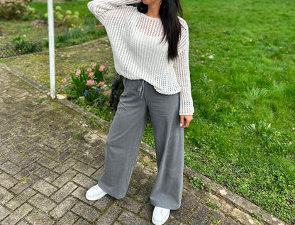 Gray wide leg trousers