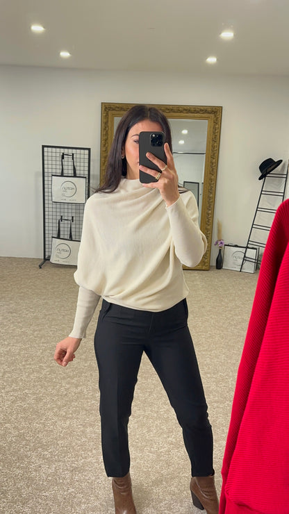 Batwing sleeve, knit sweater, solid color - Off White