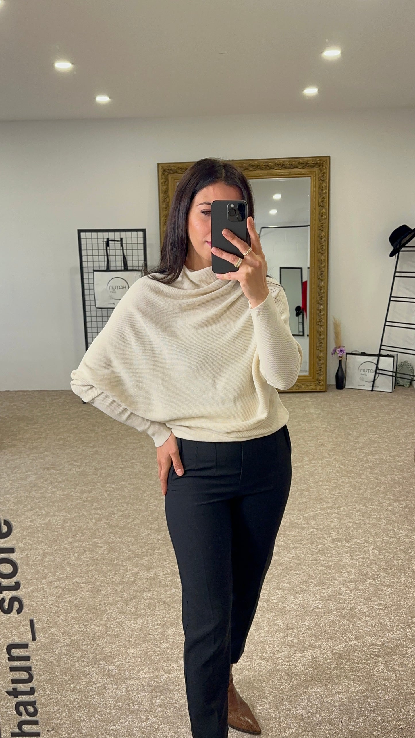 Batwing sleeve, knit sweater, solid color - Off White