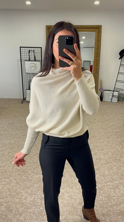 Batwing sleeve, knit sweater, solid color - Off White