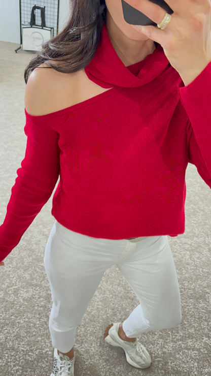 Sweater with detachable collar - Wine Red